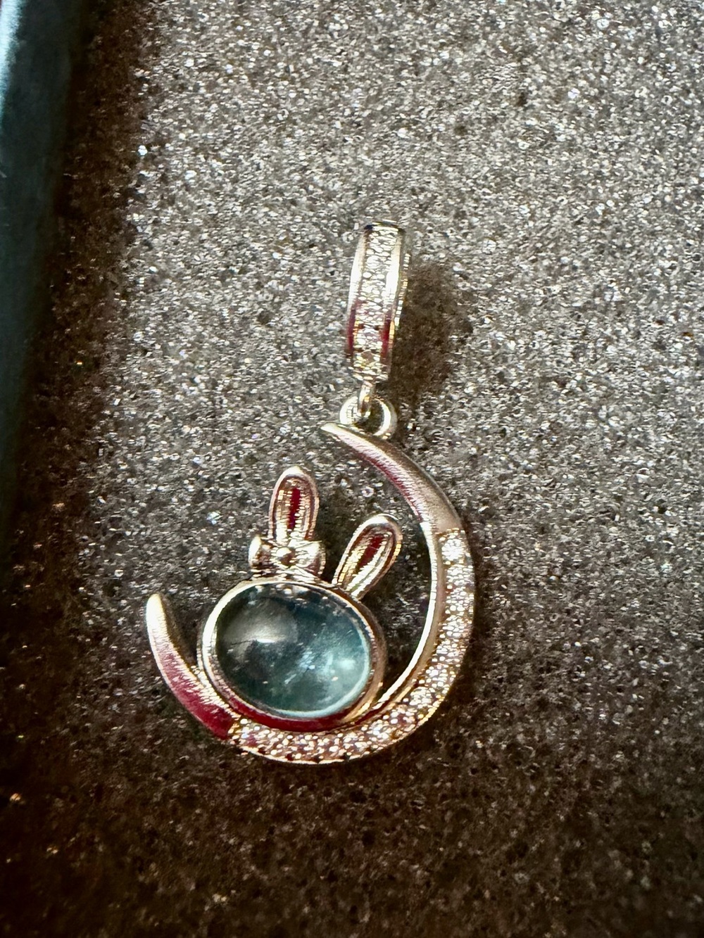 Silver Moon & aquamarine Bunny Blue Crystal Pendant
